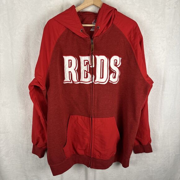 Majestic Cincinnati Reds Men's XL Full Zip Jacket Coat Medium Heavy Dry Base - Picture 1 of 7